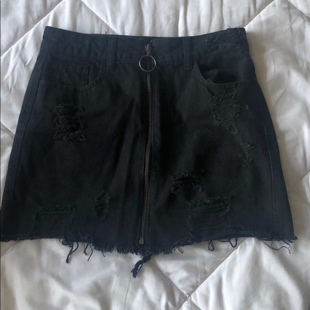 Black denim skirt